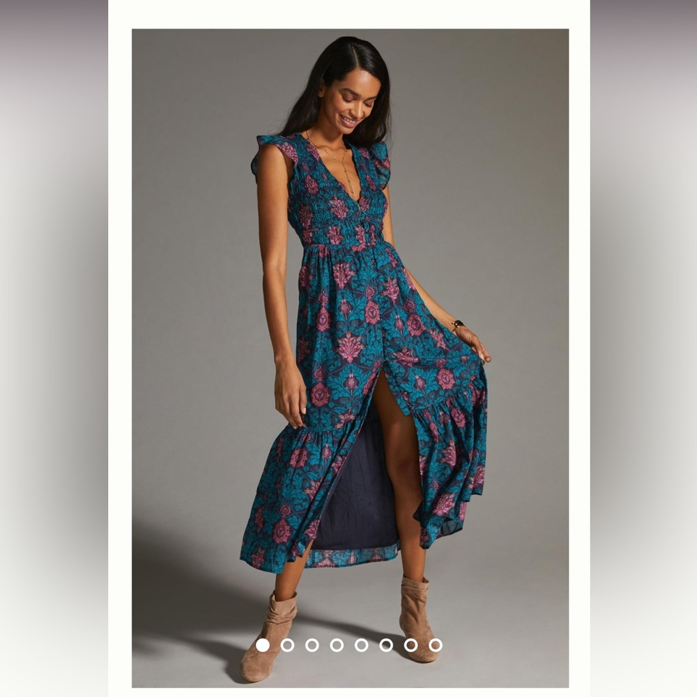 Anthropologie The Peregrine Midi Dress Black Motif XS Medium NWT